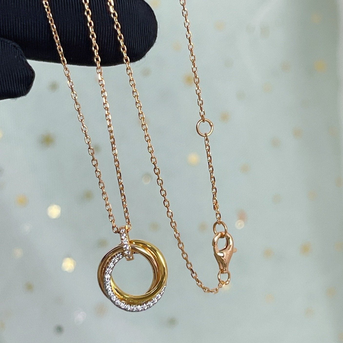 ??Loco?¡¥TRINITY NECKLACE SILVER GOLD PINK GOLD DIAMONDS