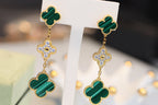 ??Loco?¡¥CLOVER EARRINGS GOLD MALACHITE DIAMOND 3 MOTIF