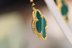 ??Loco?¡¥CLOVER EARRINGS GOLD MALACHITE DIAMOND 3 MOTIF
