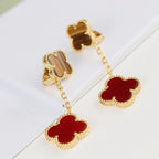 ??Loco?¡¥CLOVER  2 MOTIF  TIGER EYE CARNELIAN EARRINGS