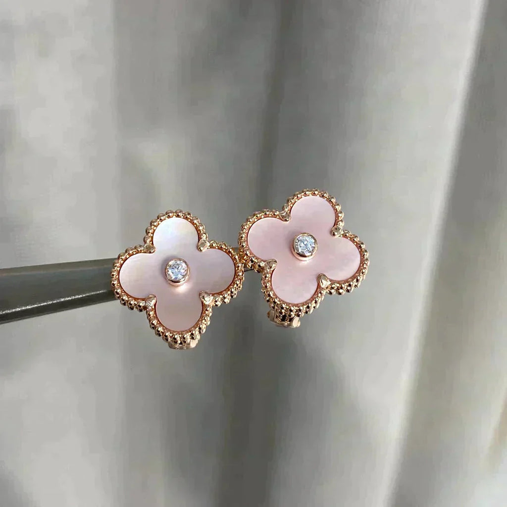 ??Loco?¡¥CLOVER MEDIUM 1 MOTIFS  PINK MOP DIAMOND EARRINGS