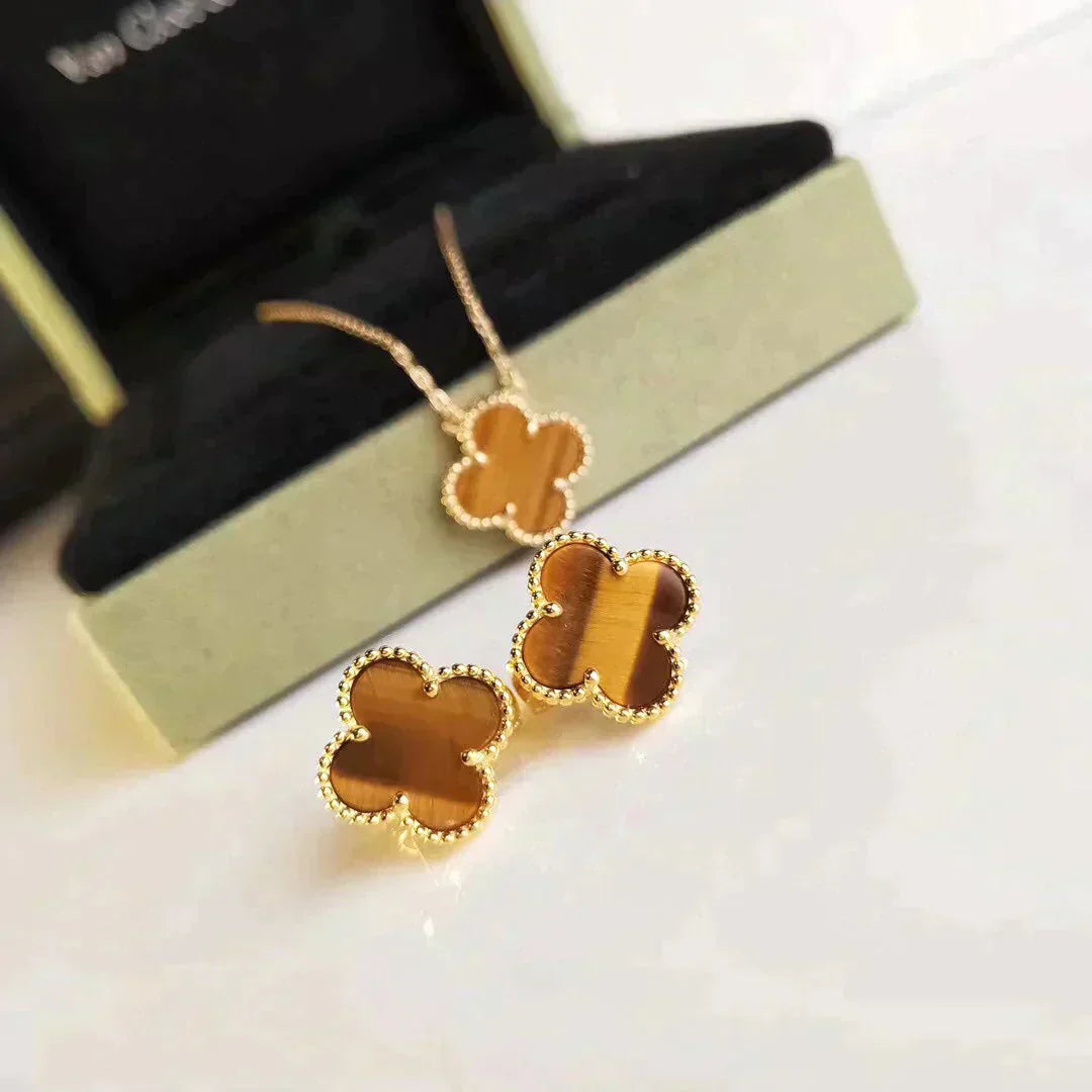 ??Loco?¡¥CLOVER MEDIUM 1 MOTIFS TIGER EYE EARRINGS