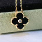 ??Loco?¡¥CLOVER 15MM DIAMOND ONYX NECKLACE