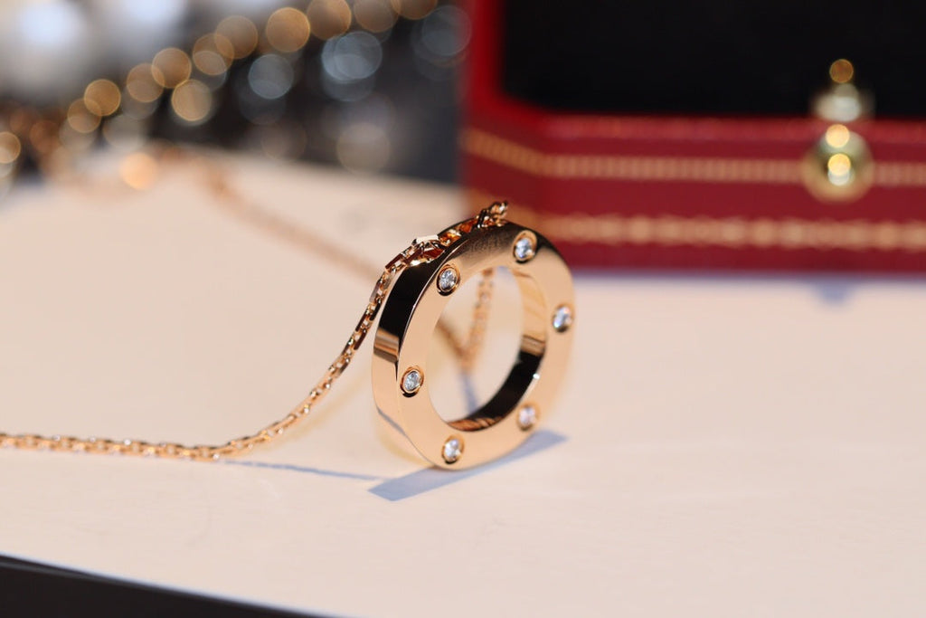 ??Loco?¡¥LOVE NECKLACE 16MM 6 DIAMONDS PINK GOLD