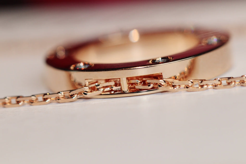 ??Loco?¡¥LOVE NECKLACE 16MM 6 DIAMONDS PINK GOLD