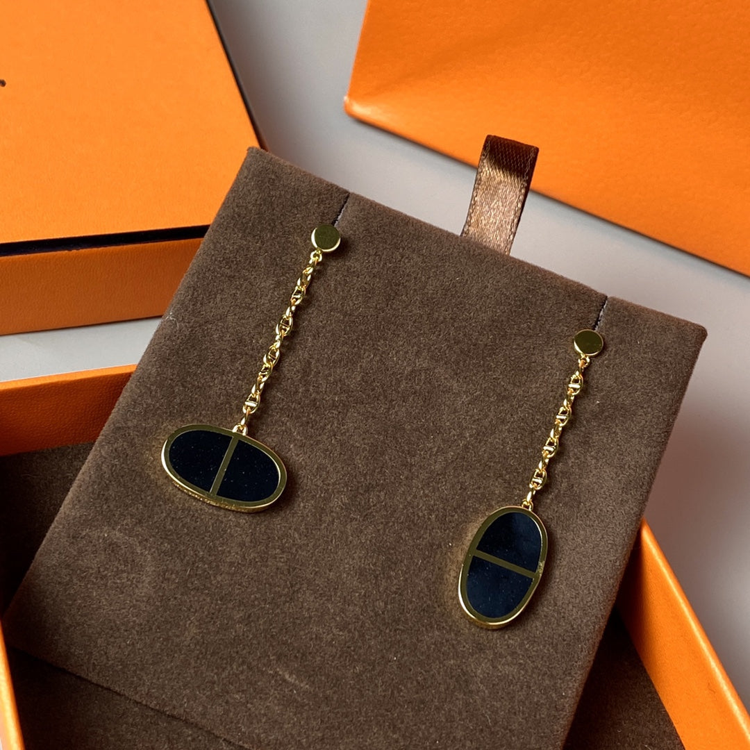 ??Loco?¡¥CHAINE VERSO BLACK CERAMIC EARRINGS