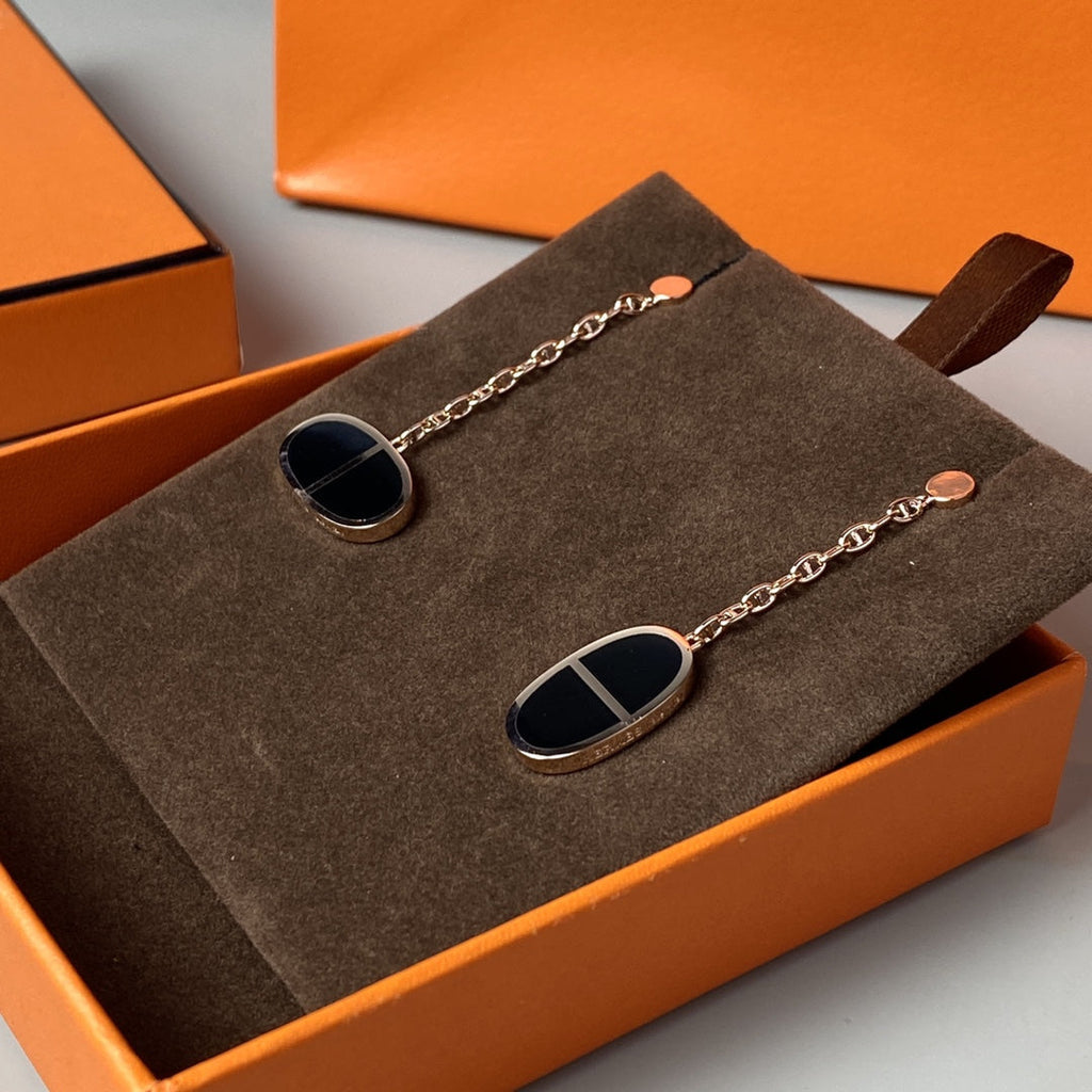 ??Loco?¡¥CHAINE VERSO BLACK CERAMIC EARRINGS