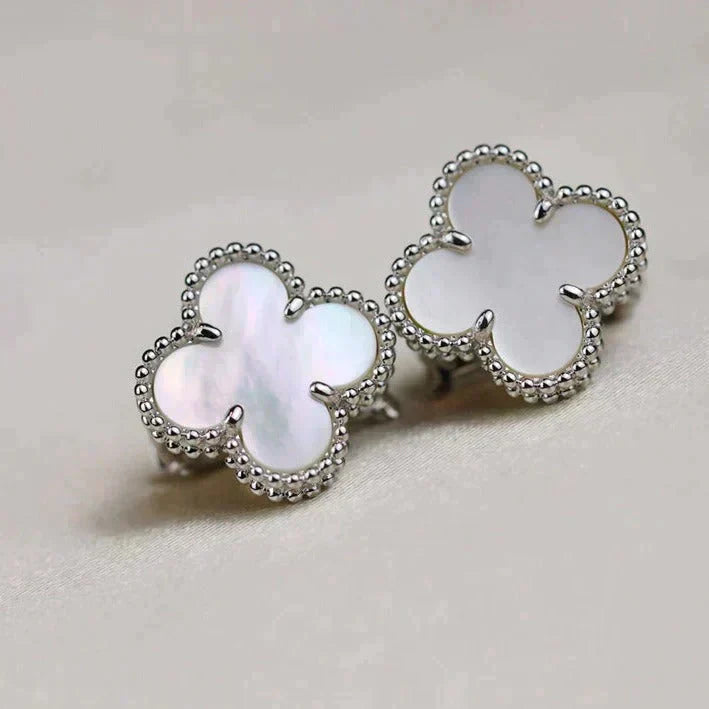 ??Loco?¡¥CLOVER MEDIUM 1 MOTIFS  WHITE MOP EARRINGS SILVER