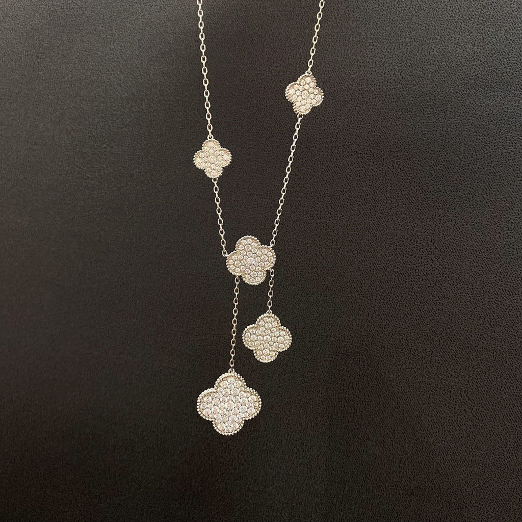 ??Loco?¡¥CLOVER 5 MOTIFS SILVER DIAMONDS NECKLACE