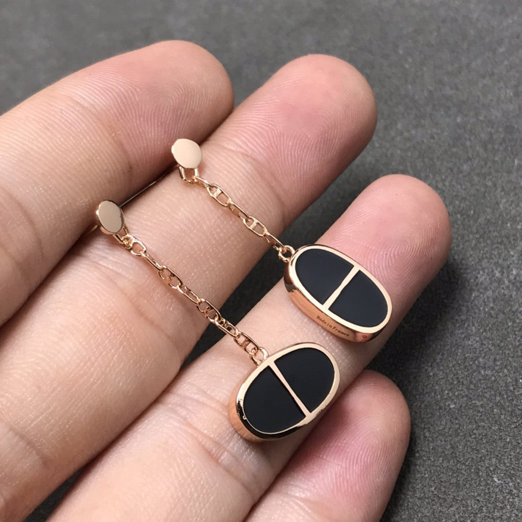 ??Loco?¡¥CHAINE VERSO BLACK CERAMIC SILVER EARRINGS