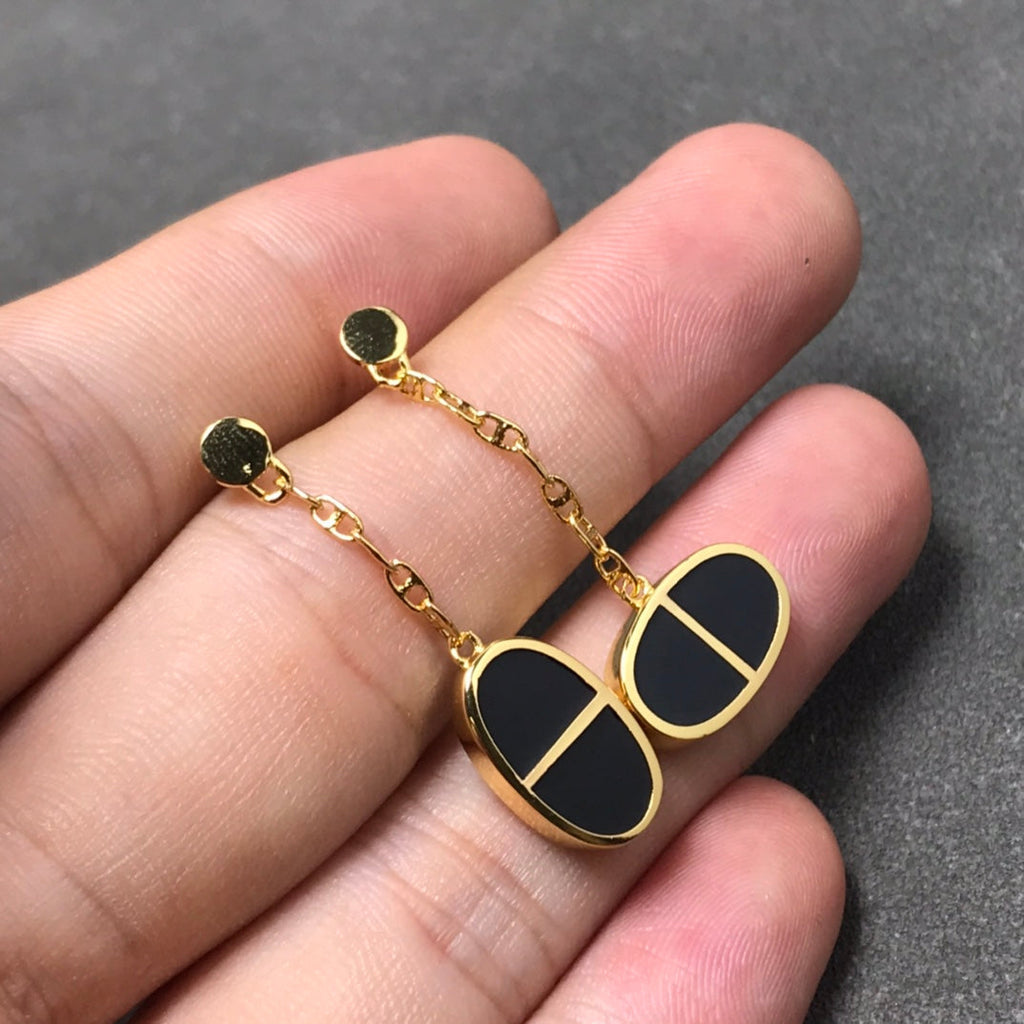 ??Loco?¡¥CHAINE VERSO BLACK CERAMIC SILVER EARRINGS