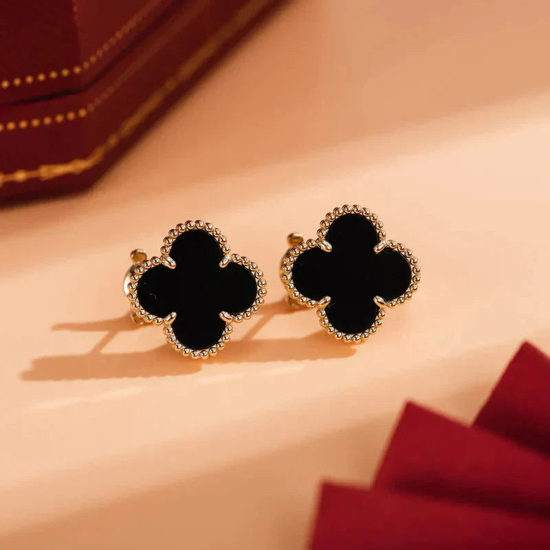 ??Loco?¡¥CLOVER MEDIUM 1 MOTIFS  ONYX STUD EARRINGS
