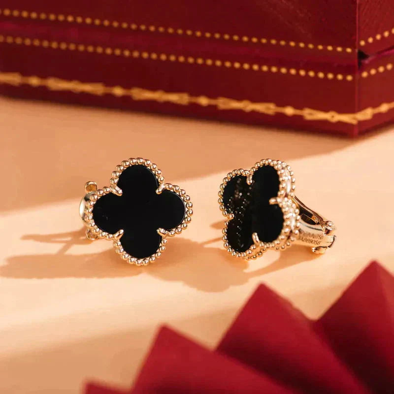 ??Loco?¡¥CLOVER MEDIUM 1 MOTIFS  ONYX STUD EARRINGS