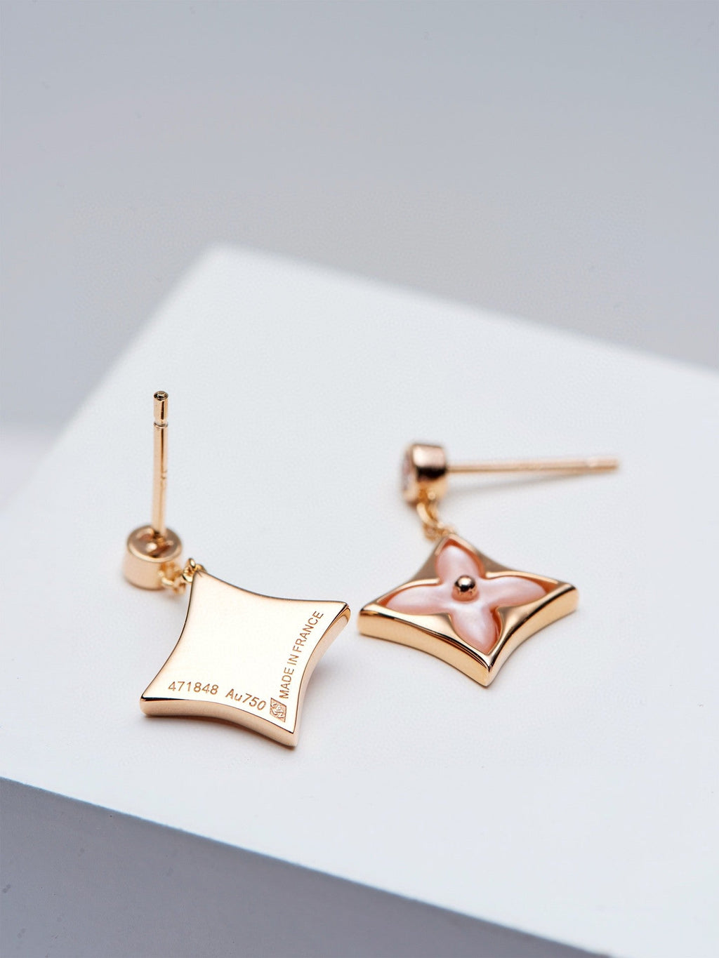 ??Loco?¡¥DOUBLE STAR PINK GOLD MOP DROP EARRINGS