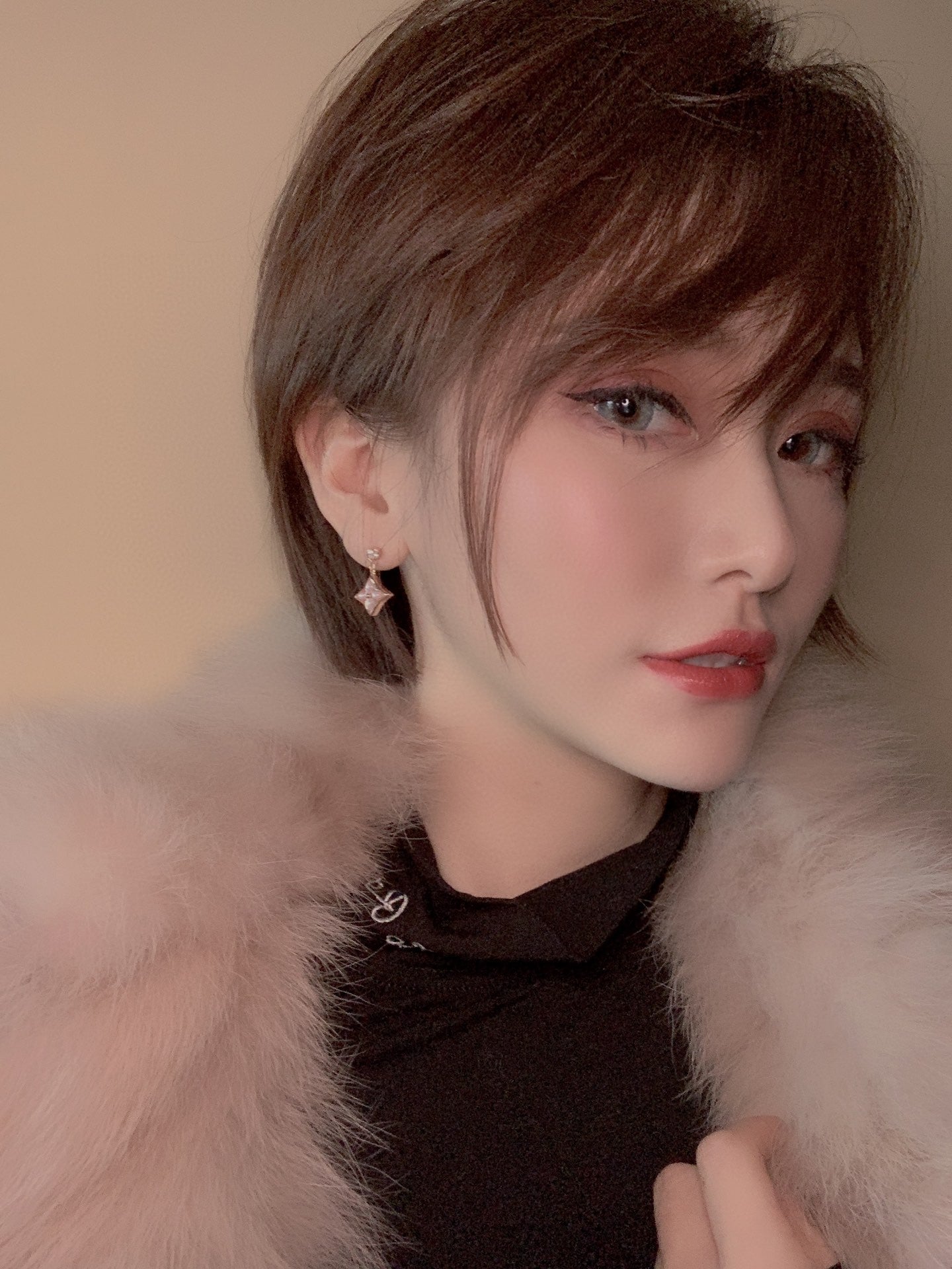 ??Loco?¡¥DOUBLE STAR PINK GOLD MOP DROP EARRINGS