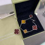 ??Loco?¡¥CLOVER 5 MOTIFS SIVLER CARNELIAN TIGER EYE BRACELET