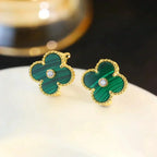 ??Loco?¡¥CLOVER MEDIUM 1 MOTIFS MALACHITE DIAMOND EARRINGS