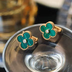 ??Loco?¡¥CLOVER MEDIUM 1 MOTIFS MALACHITE DIAMOND EARRINGS