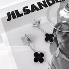 ??Loco?¡¥CLOVER 2 MOTIFS  DIAMOND ONYX EARRINGS SILVER