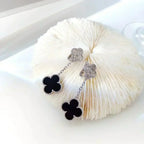 ??Loco?¡¥CLOVER 2 MOTIFS  DIAMOND ONYX EARRINGS SILVER