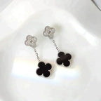 ??Loco?¡¥CLOVER 2 MOTIFS  DIAMOND ONYX EARRINGS SILVER