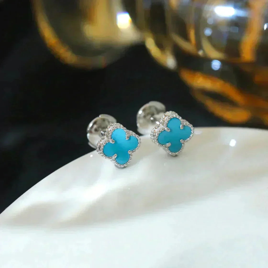 ??Loco?¡¥CLOVER MINI 9.5MM ONYX STUD EARRINGS SILVER