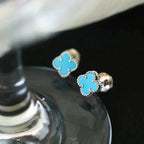 ??Loco?¡¥CLOVER MINI 9.5MM ONYX STUD EARRINGS SILVER