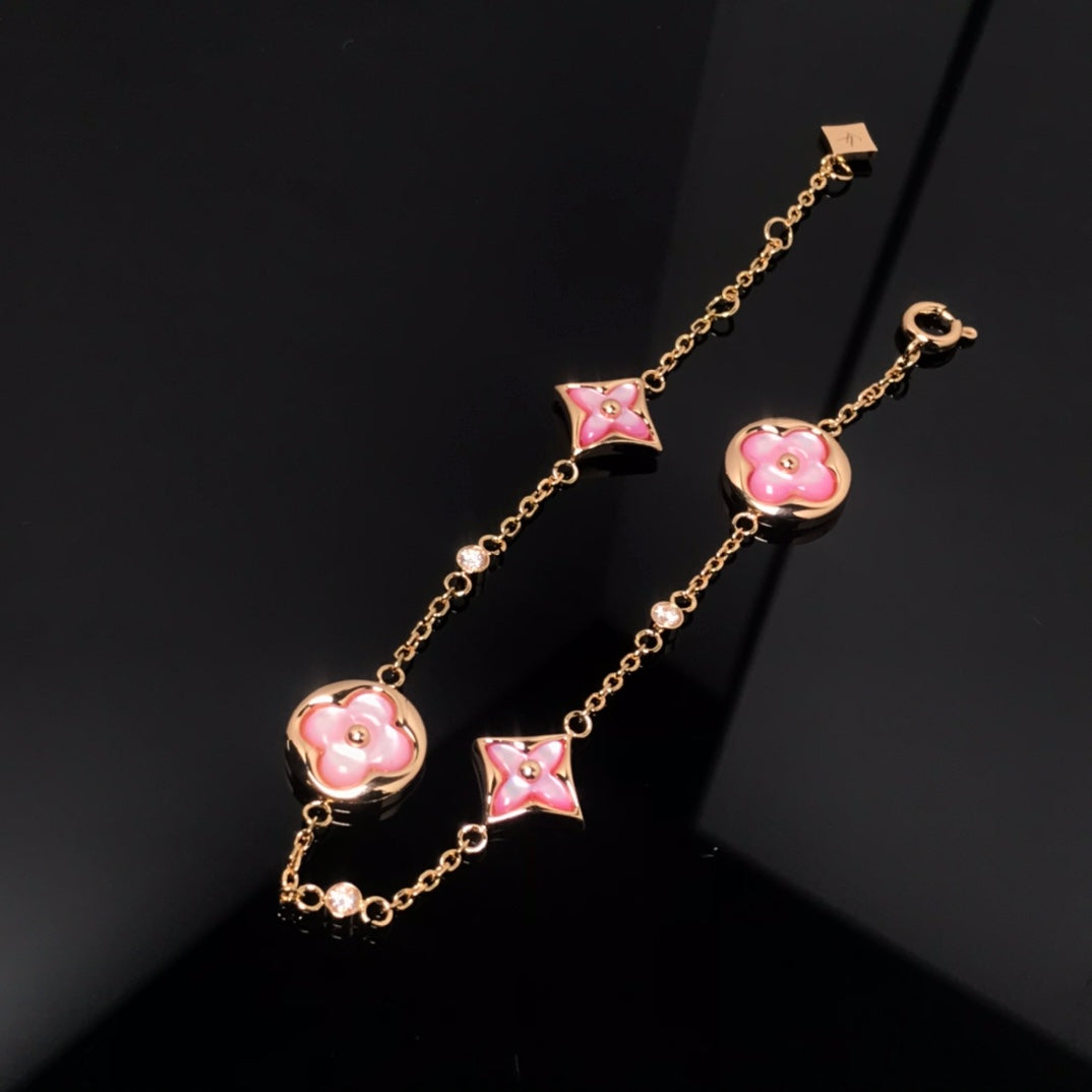 ??Loco?¡¥STAR AND SUN 4 MOTIF PINK MOP PINK GOLD BRACELET