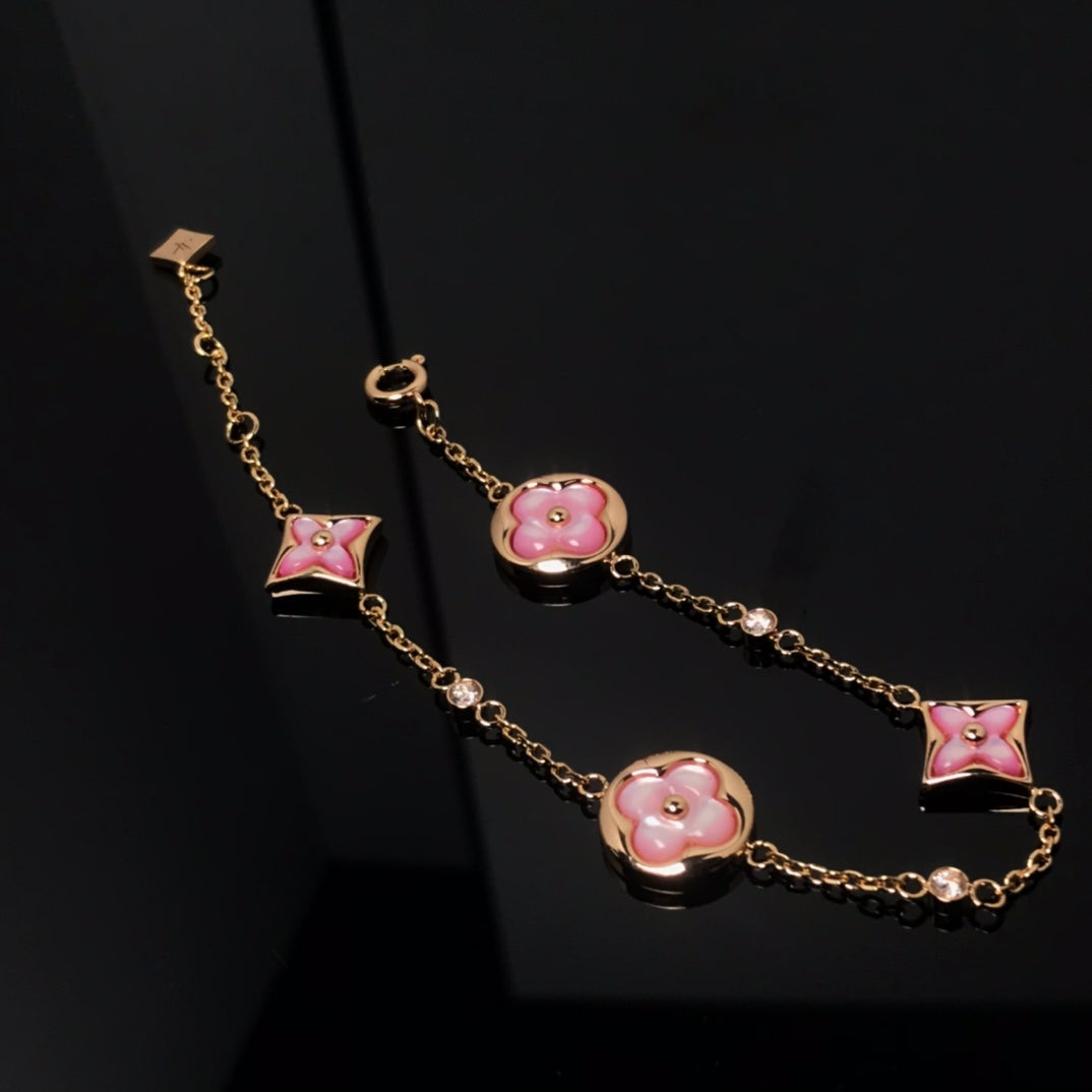 ??Loco?¡¥STAR AND SUN 4 MOTIF PINK MOP PINK GOLD BRACELET