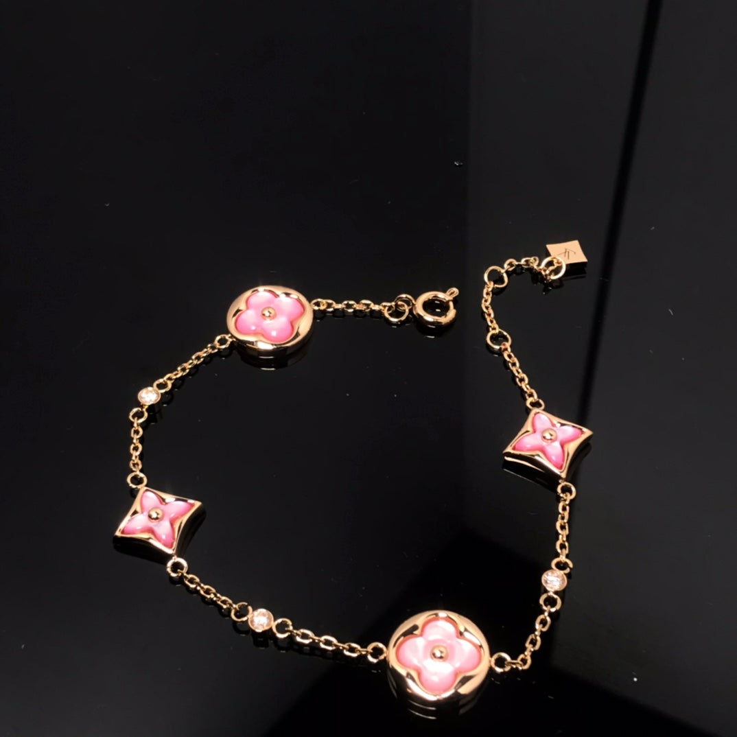 ??Loco?¡¥STAR AND SUN 4 MOTIF PINK MOP PINK GOLD BRACELET