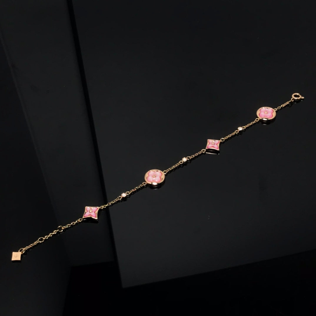 ??Loco?¡¥STAR AND SUN 4 MOTIF PINK MOP PINK GOLD BRACELET