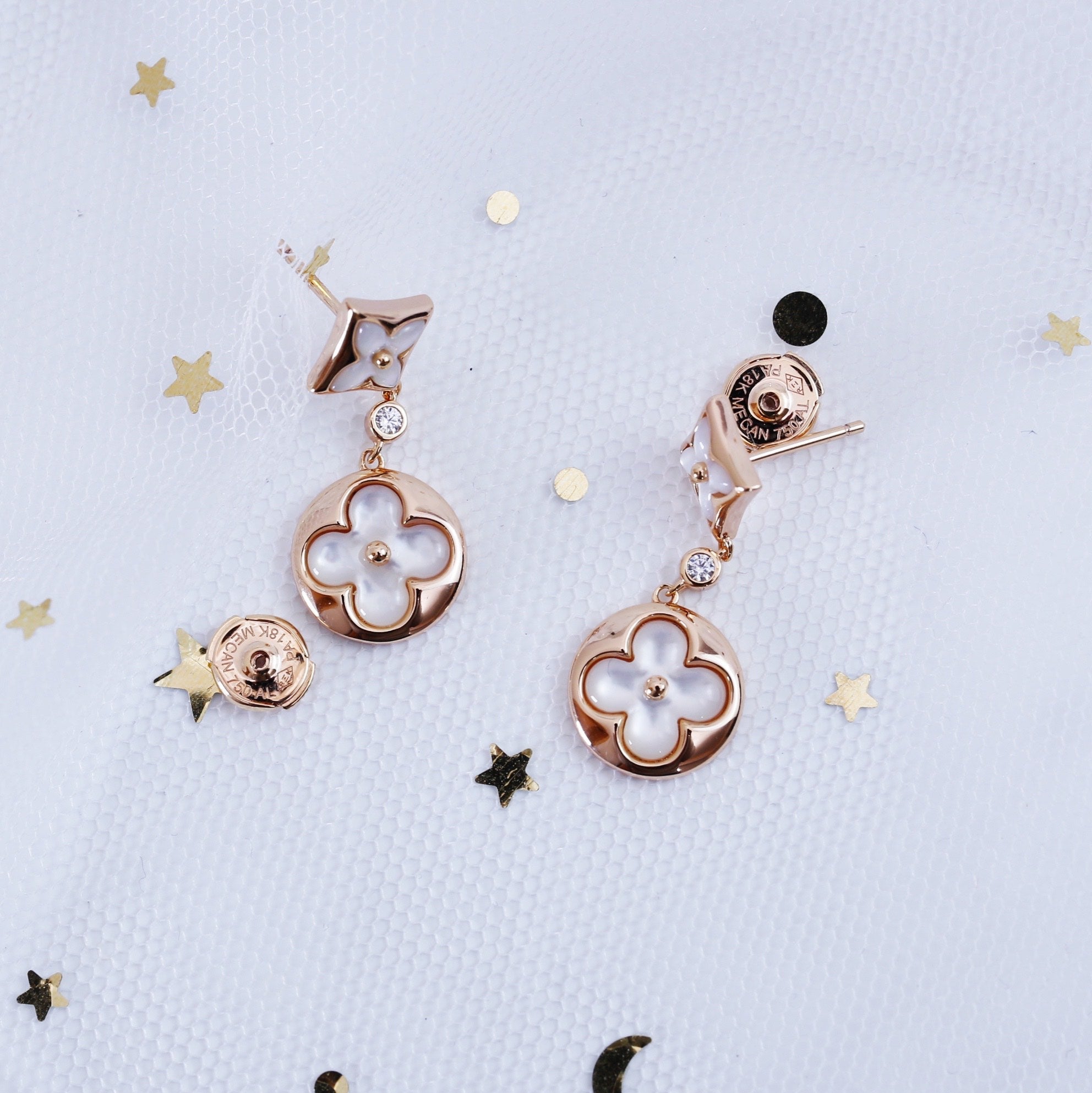 ??Loco?¡¥STAR AND SUN PINK GOLD MOP DROP EARRINGS