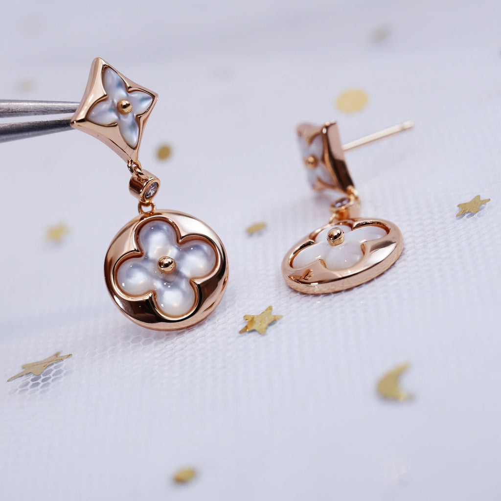 ??Loco?¡¥STAR AND SUN PINK GOLD MOP DROP EARRINGS