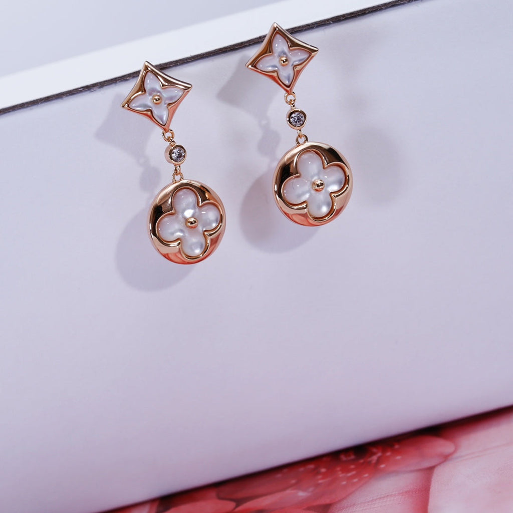 ??Loco?¡¥STAR AND SUN PINK GOLD MOP DROP EARRINGS
