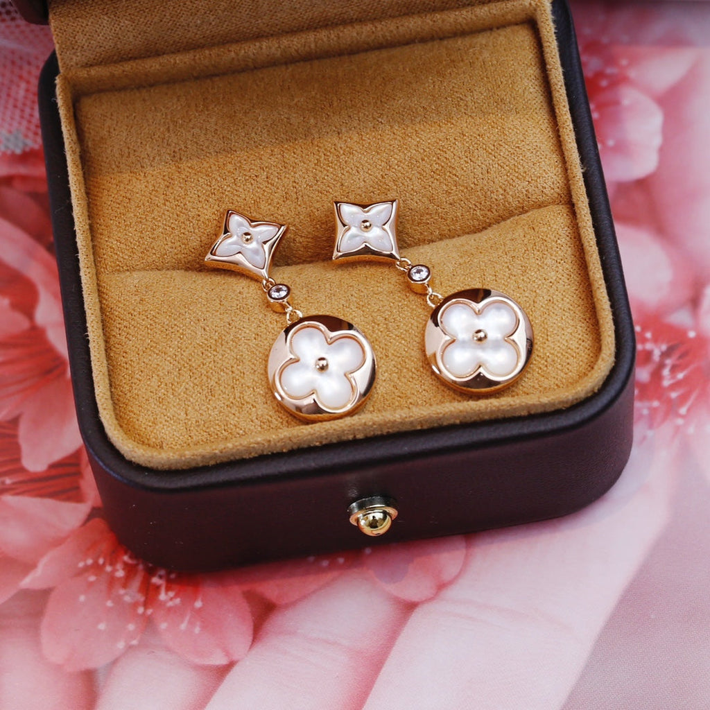 ??Loco?¡¥STAR AND SUN PINK GOLD MOP DROP EARRINGS