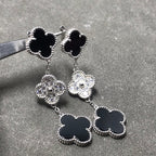 ??Loco?¡¥CLOVER 3 MOTIF DIAMOND ONYX SILVER EARRINGS
