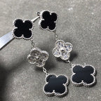 ??Loco?¡¥CLOVER 3 MOTIF DIAMOND ONYX SILVER EARRINGS