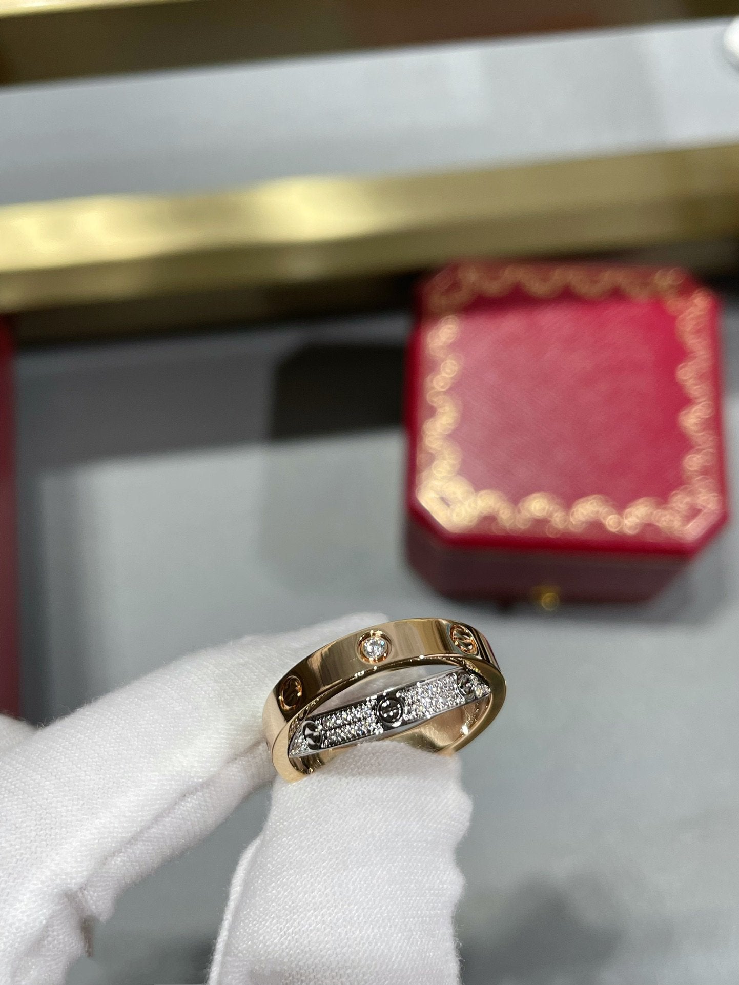 ??Loco?¡¥LOVE PINK GOLD SILVER DIAMOND DOUBLE RING