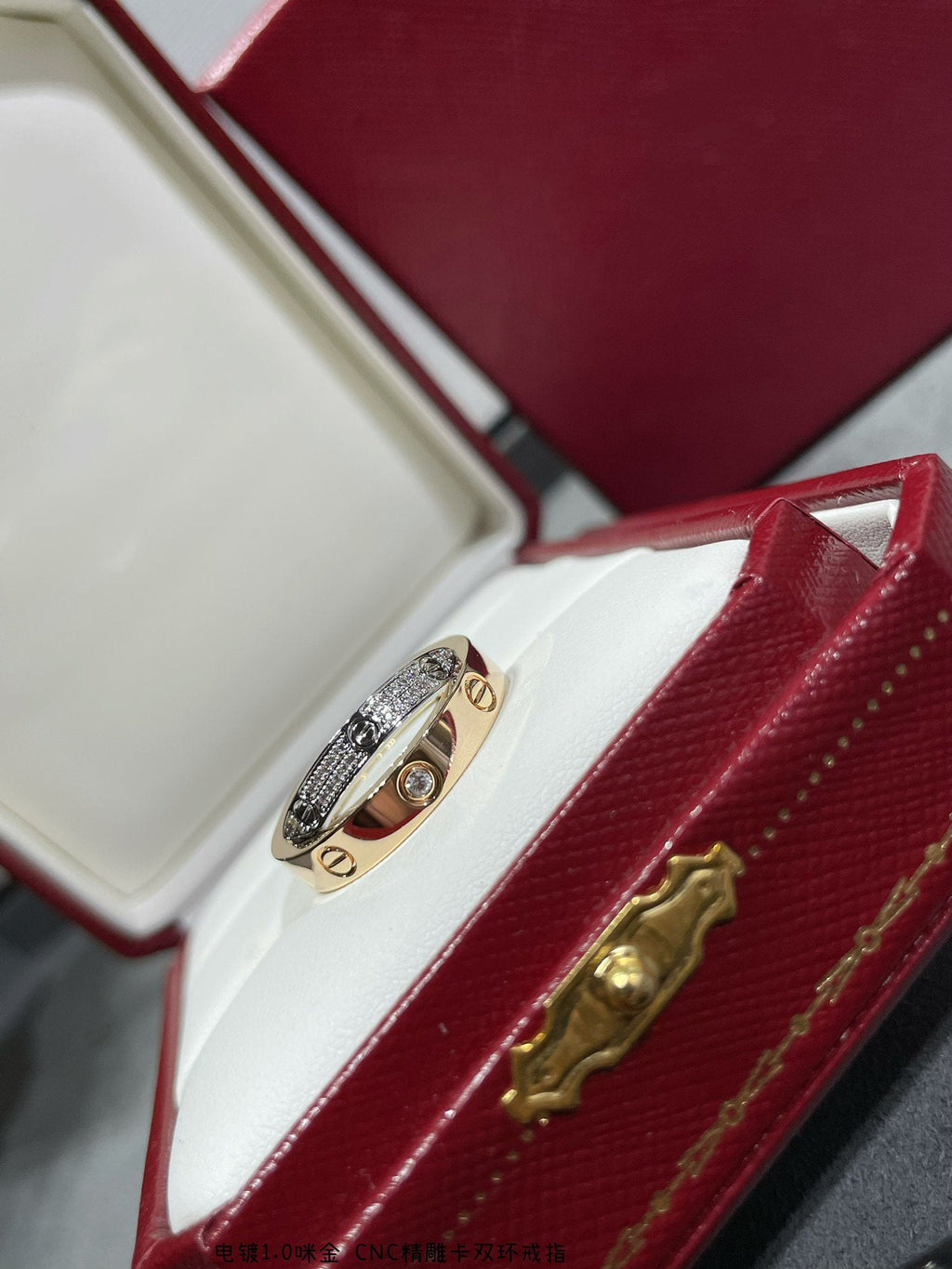 ??Loco?¡¥LOVE PINK GOLD SILVER DIAMOND DOUBLE RING