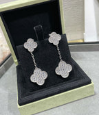 ??Loco?¡¥CLOVER 2 MOTIFS DIAMOND PAVED SILVER EARRINGS