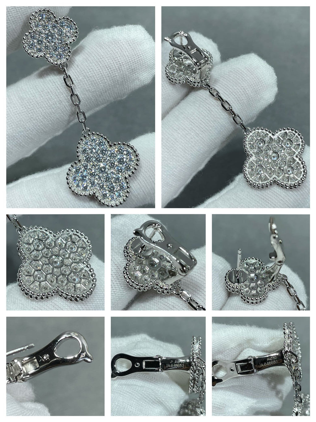 ??Loco?¡¥CLOVER 2 MOTIFS DIAMOND PAVED SILVER EARRINGS