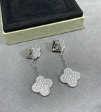 ??Loco?¡¥CLOVER 2 MOTIFS DIAMOND PAVED SILVER EARRINGS
