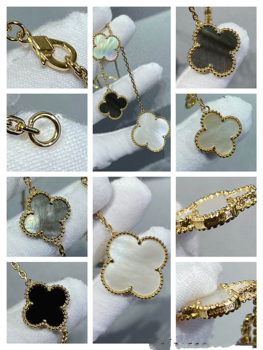 ??Loco?¡¥CLOVER 6 MOTIF MOP ONYX GOLD NECKLACE