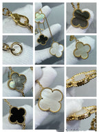 ??Loco?¡¥CLOVER 6 MOTIF MOP ONYX GOLD NECKLACE