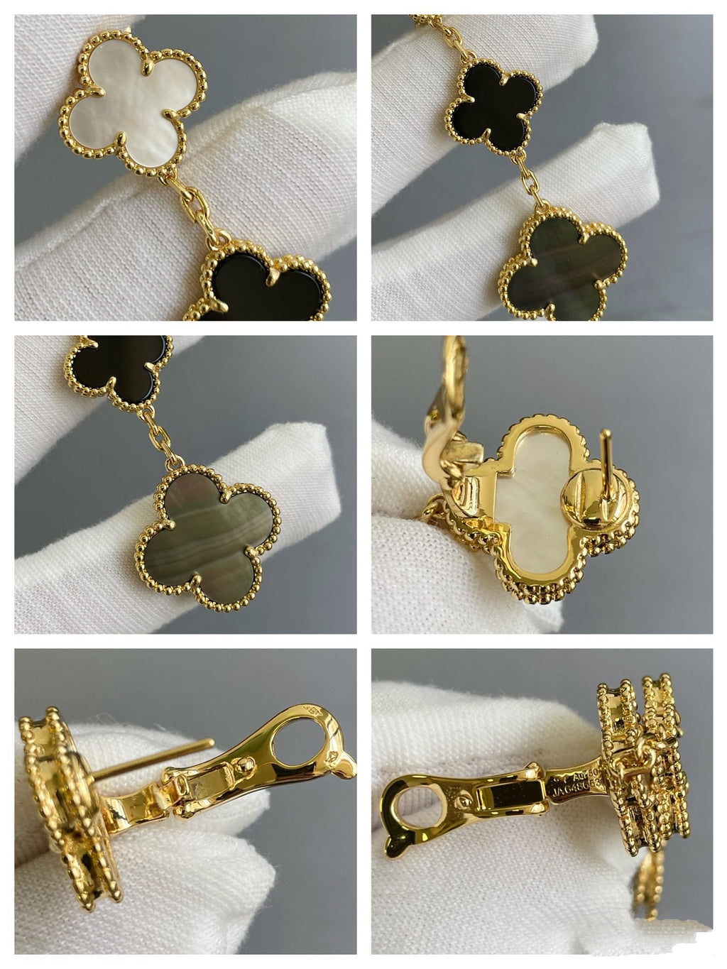 ??Loco?¡¥CLOVER 3 MOTIF MOP ONYX DARK MOP PINK GOLD EARRINGS