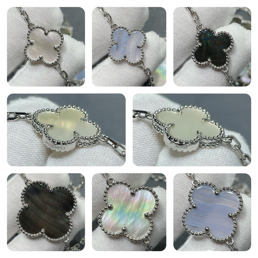 ??Loco?¡¥CLOVER 16 MOTIF CHALCEDONY MOP SILVER NECKLACE