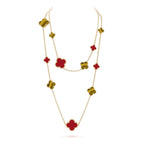 ??Loco?¡¥CLOVER 16 MOTIF CARNELIAN TIGER EYE ROSE GOLD NECKLACE