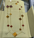 ??Loco?¡¥CLOVER 16 MOTIF CARNELIAN TIGER EYE ROSE GOLD NECKLACE
