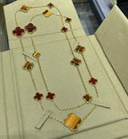 ??Loco?¡¥CLOVER 16 MOTIF CARNELIAN TIGER EYE ROSE GOLD NECKLACE