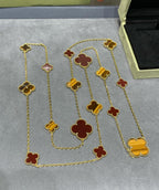 ??Loco?¡¥CLOVER 16 MOTIF CARNELIAN TIGER EYE ROSE GOLD NECKLACE